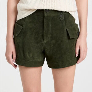 Blank NYC 100% Leather shorts crocodile tears cargo style dark green size 31